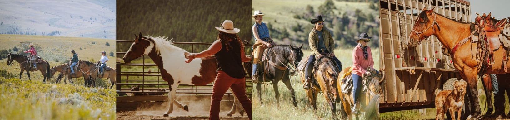 A series of instances of people enjoying Upper Canyon Outfitter's equestrian adventures